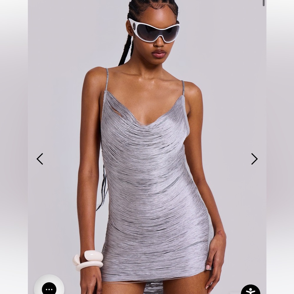 Jaded London Lavinia Backless Fringe Mini Dress in Steel